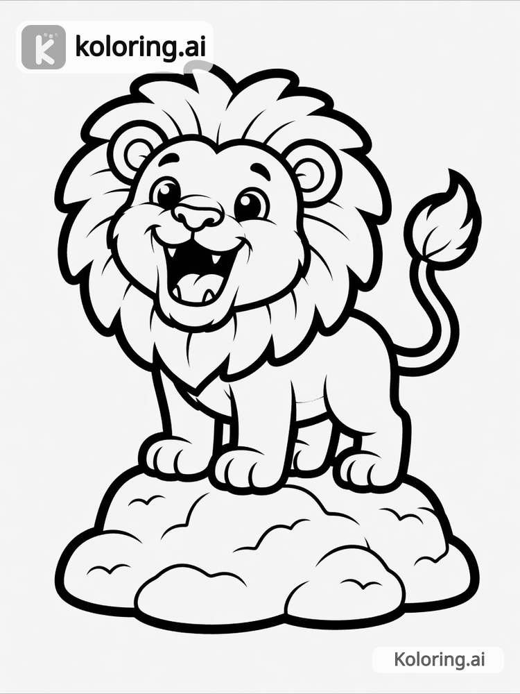 Black and white coloring page of lion roaring on a rock
