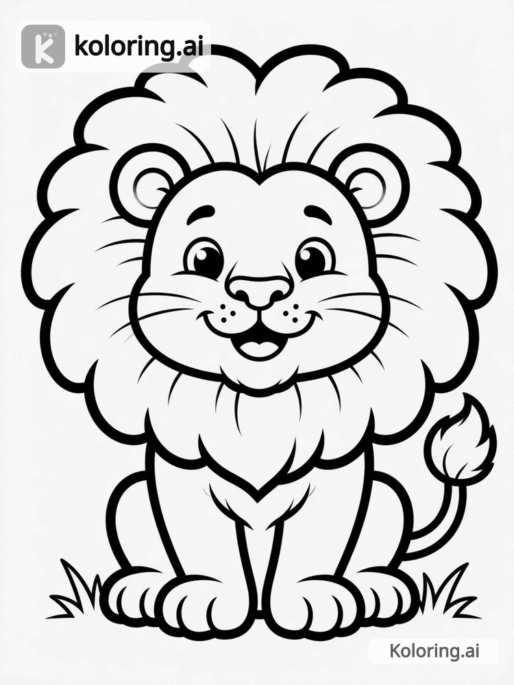 Black and white coloring page of majestic lion king with a full mane