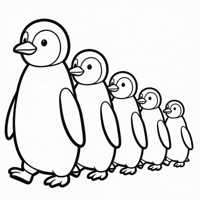 Color Penguin Family Walking in a Line online