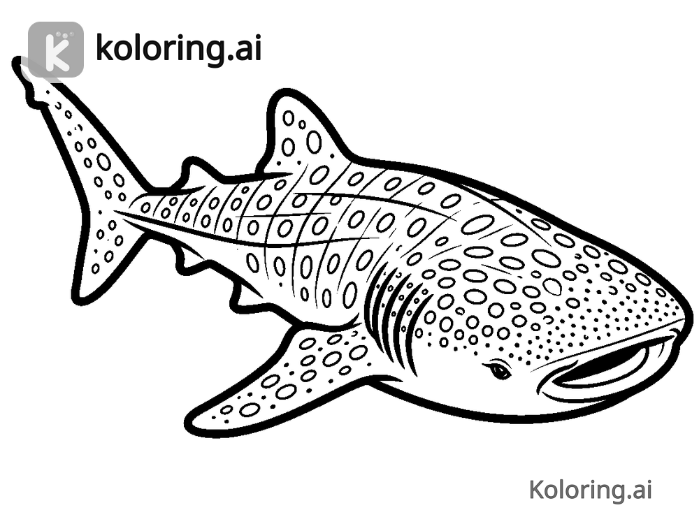 Black and white coloring page of whale shark with spotted skin