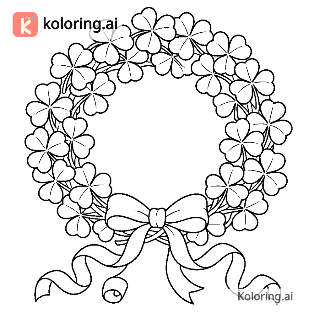 Curling Rippon Wreath of Shamrocks and Curling Ribbons Coloring Page