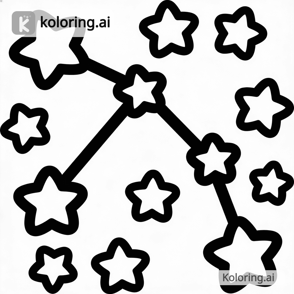 Black and white coloring page of group of stars forming a constellation