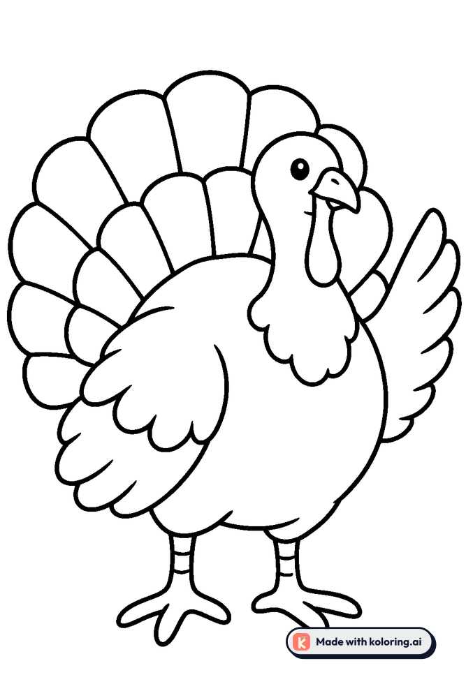 Cute cartoon turkey waving hello Coloring Page | Koloring.ai
