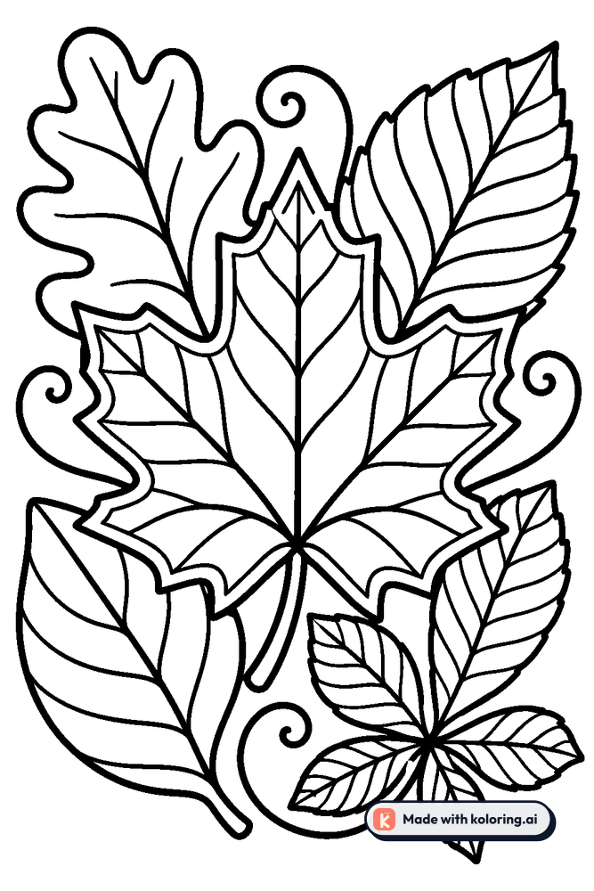 Intricate fall leaves zentangle pattern Coloring Page