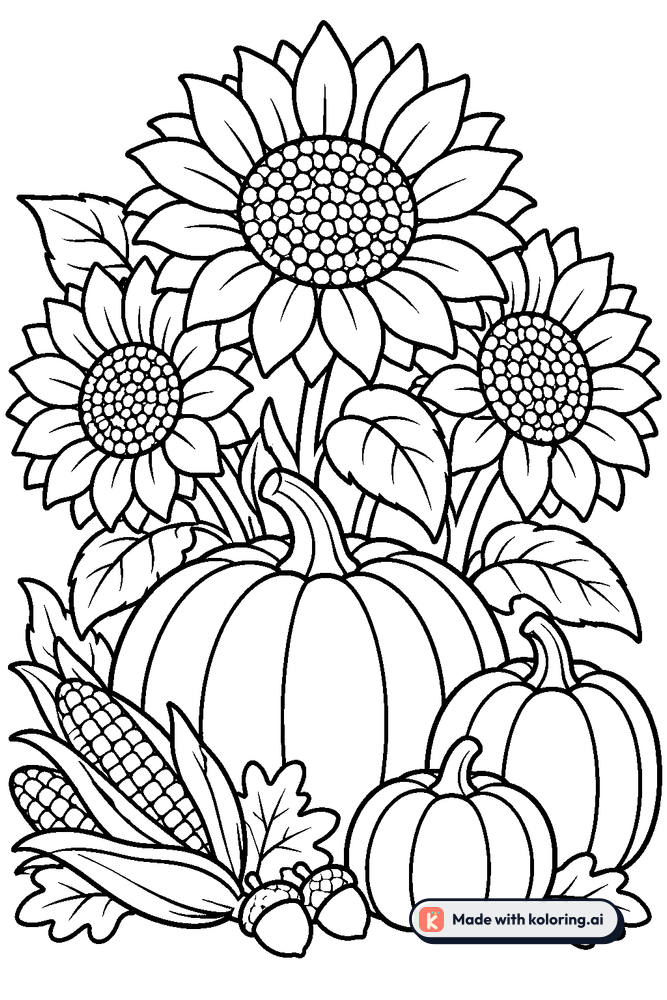 Sunflowers and pumpkins Coloring Page