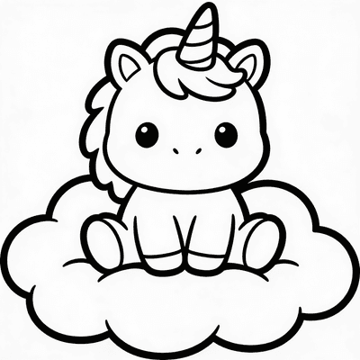 Cute Baby Unicorn Sitting on a Cloud
