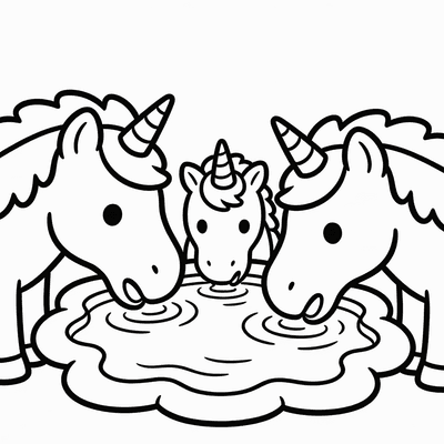Color Unicorn Family Drinking From a Magical Pond online