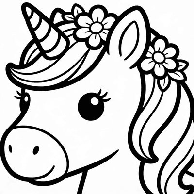 Unicorn Princess with Flowers in Her Mane — the blank printable page