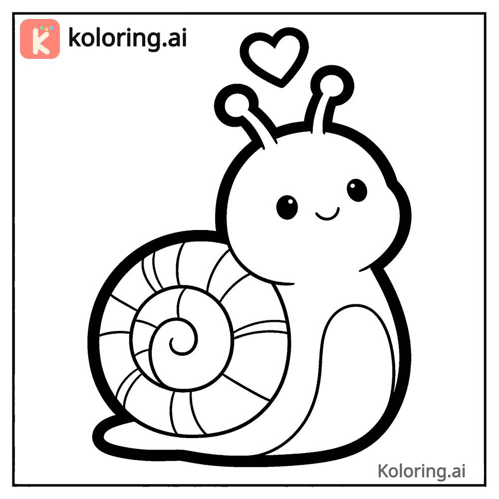 Black and white coloring page of snail carrying a heart on its shell