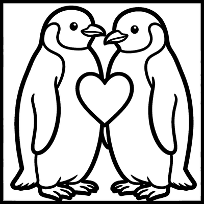 Color Two Penguins Sharing a Heart Between Them online