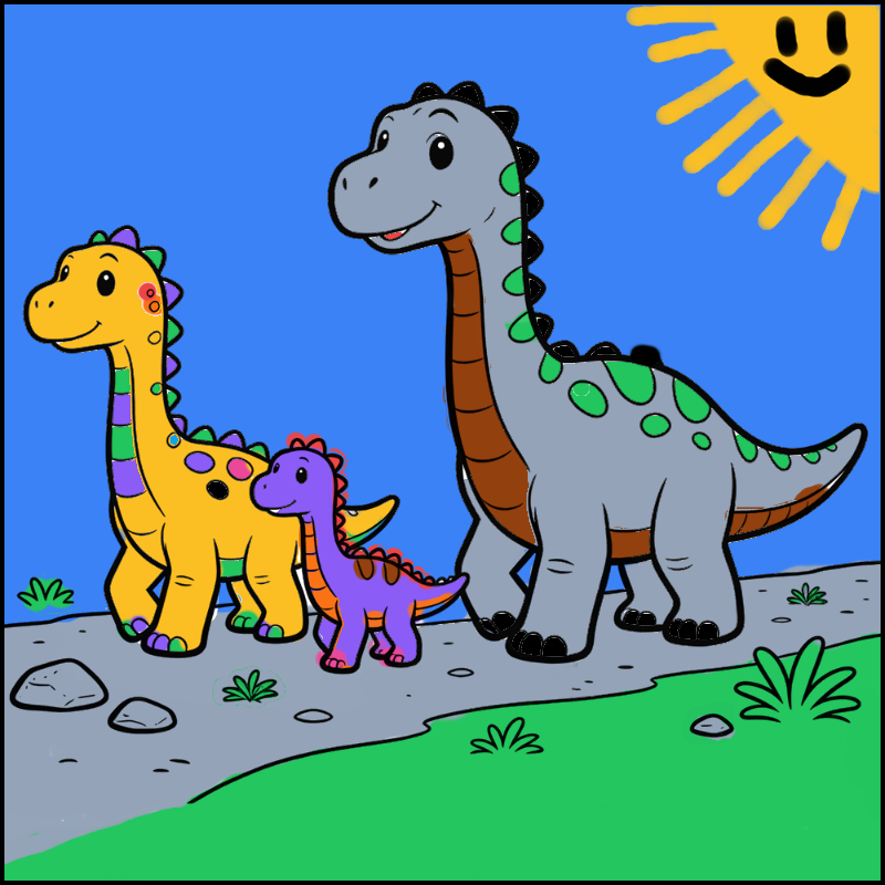Cartoon Dinosaur Family Walking Together