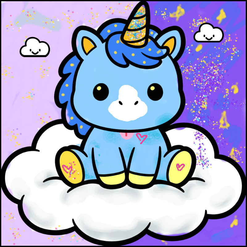 Cute Baby Unicorn Sitting on a Cloud