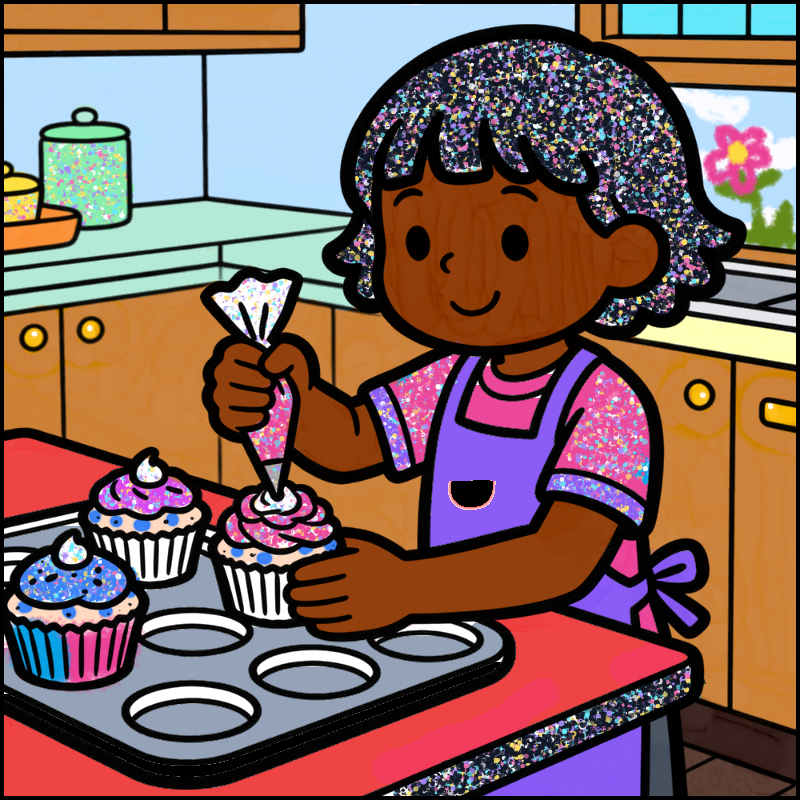 Kid Decorating Cupcakes in a Kitchen
