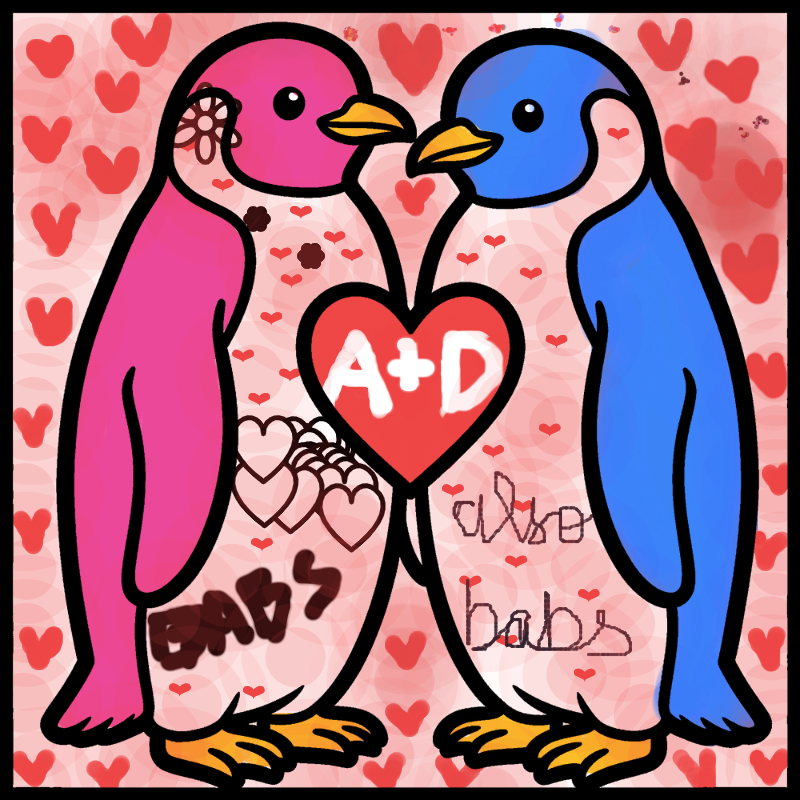 Two Penguins Sharing a Heart Between Them